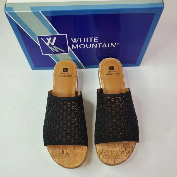 White Mountain Womens Black Platform Rhinestone Perforated Natasha Wedge - Picture 3 of 7